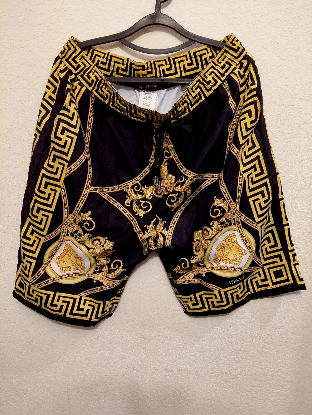 Vintage Gianni Versace Black & Gold Baroque Medusa-Print Shorts US Large